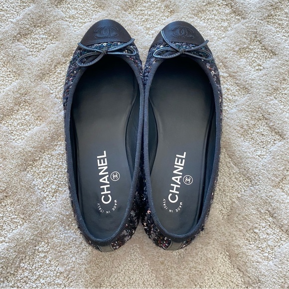 CHANEL 🖤 Boucle with Sequin Flats EU 39c - Picture 10 of 16